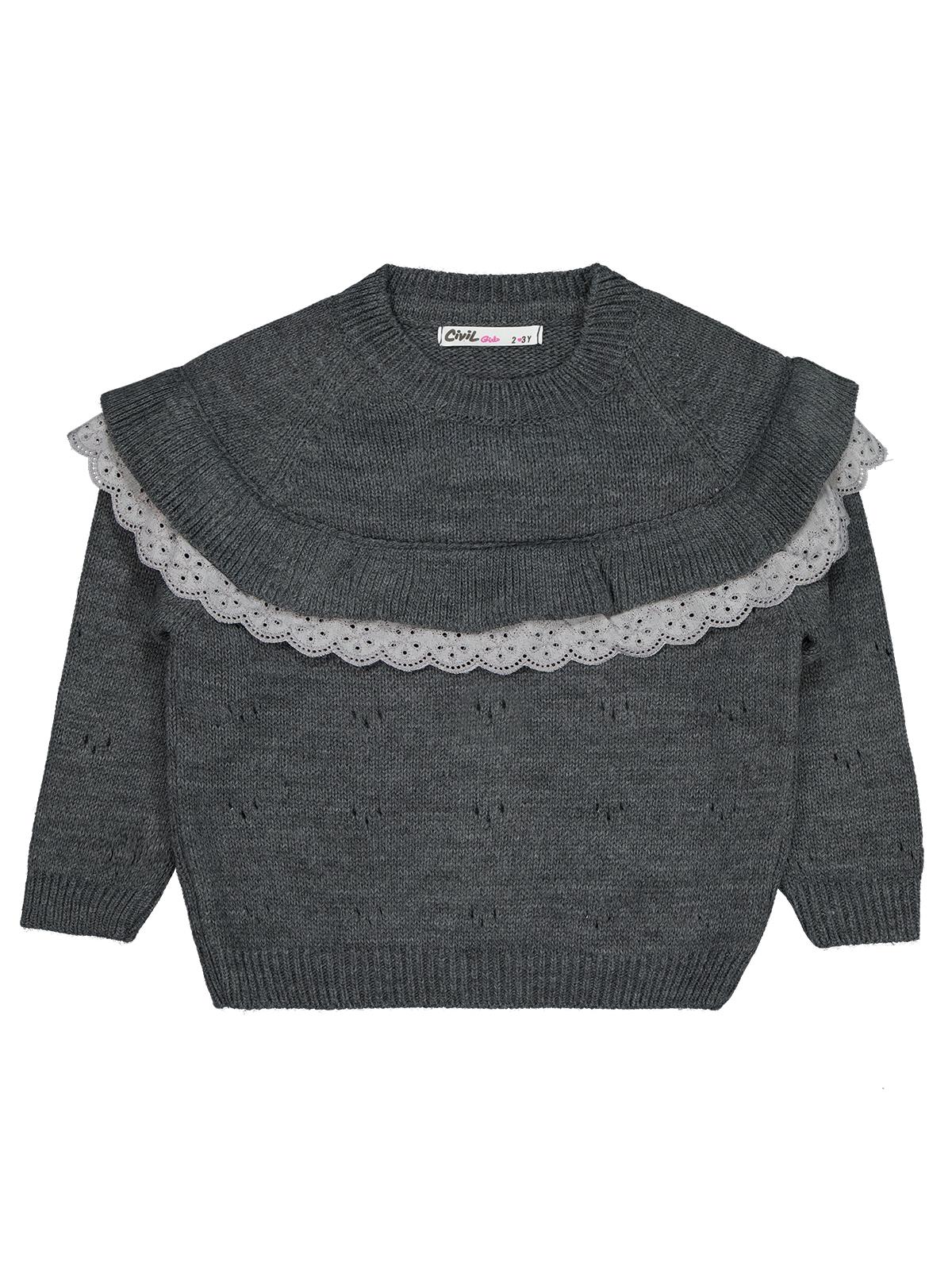 Civil Girls Roba Fırfırlı 2-5 Yaş Kazak - Gri