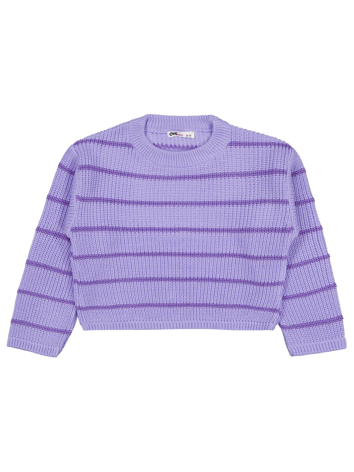 Civil Girls Çizgili 6-9 Yaş Kazak - Lila