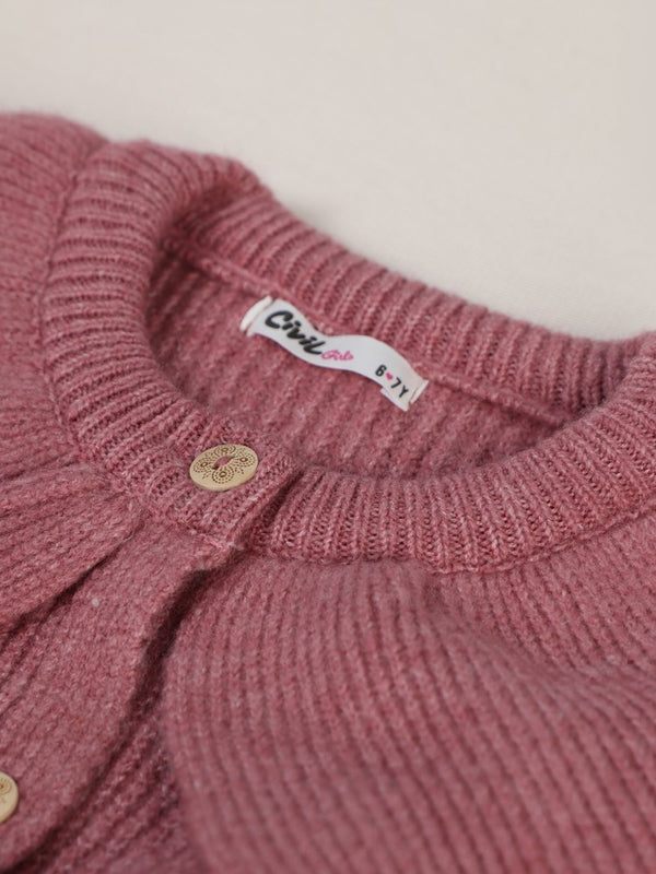 Civil Girls Yakalı 6-9 Yaş Hırka - Pembe