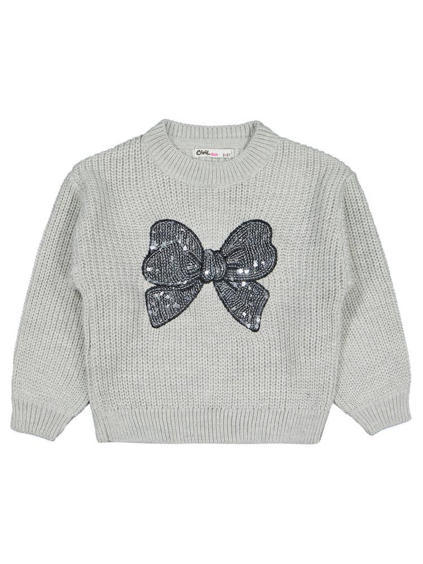 Civil Girls Fiyonk Nakışlı 2-5 Yaş Kazak - Gri