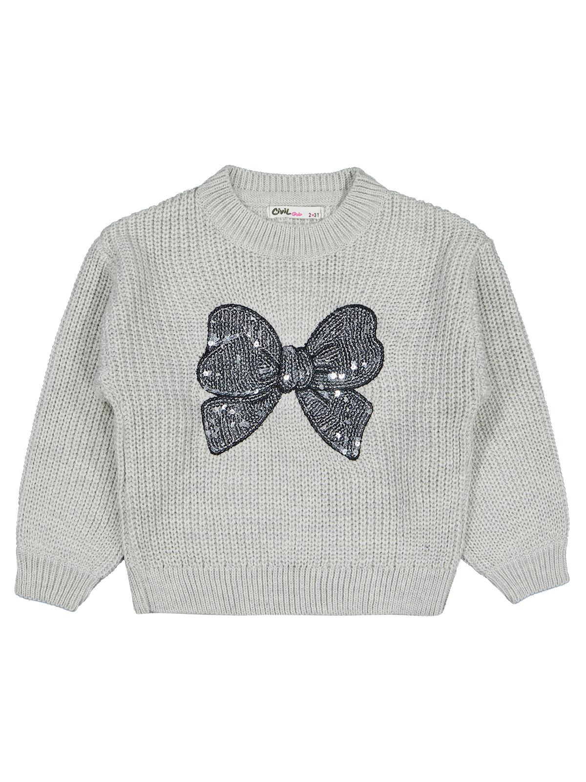 Civil Girls Fiyonk Nakışlı 2-5 Yaş Kazak - Gri