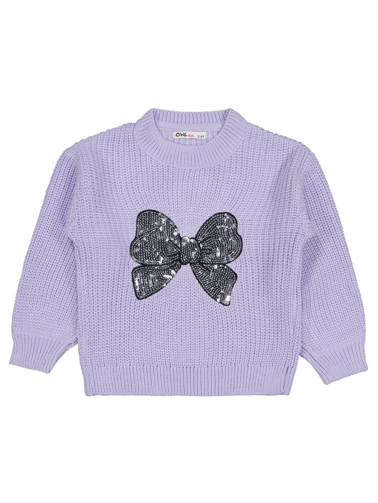 Civil Girls Fiyonk Nakışlı 2-5 Yaş Kazak - Lila
