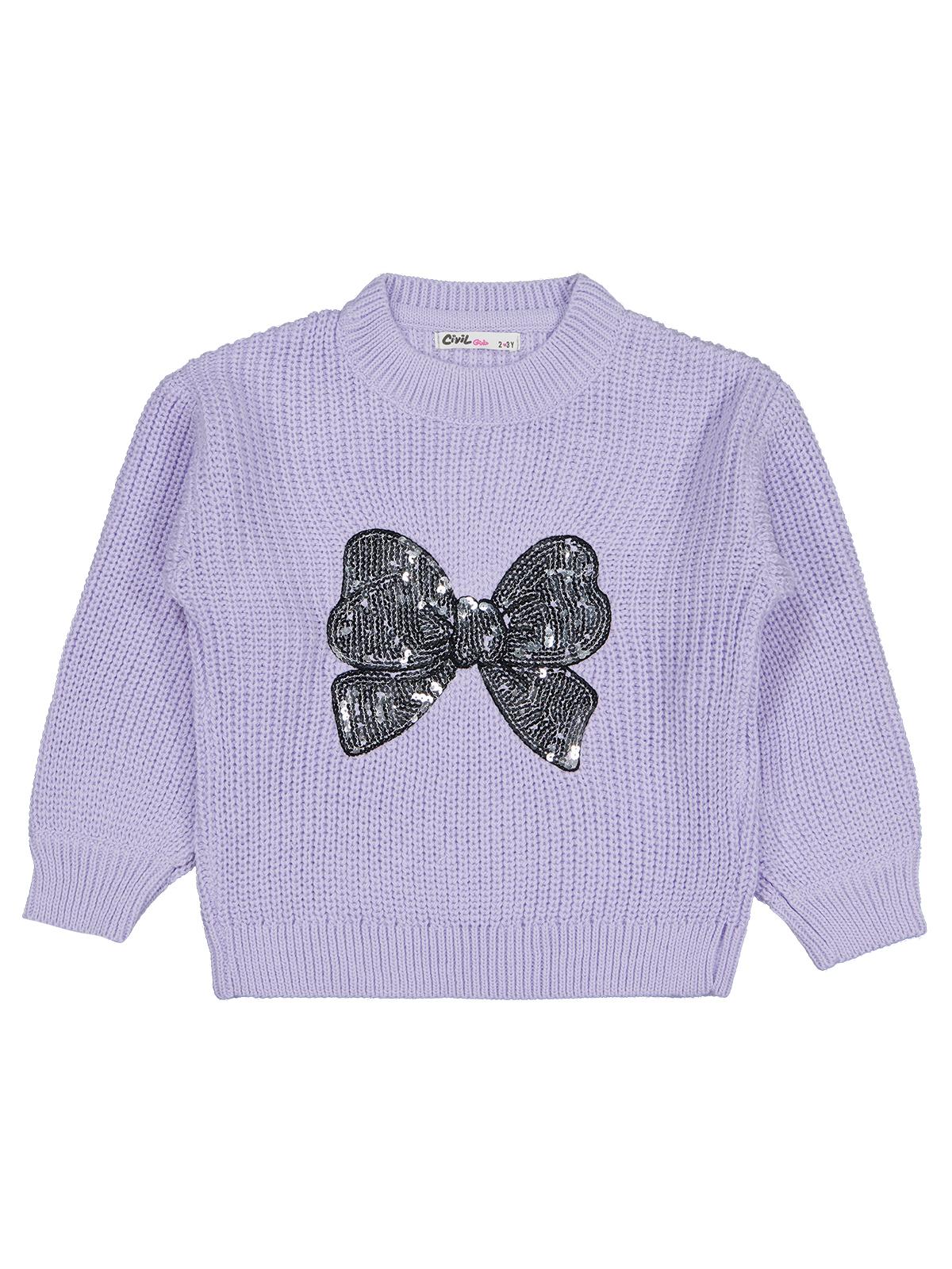 Civil Girls Fiyonk Nakışlı 2-5 Yaş Kazak - Lila