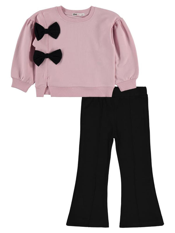 Civil Girls Fiyonk Aksesuarlı 2-5 Yaş Takım - Pudra