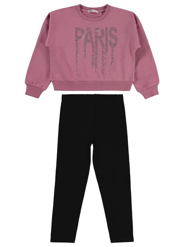 Civil Girls Paris Taş Baskılı 6-9 Yaş Takım - Pembe