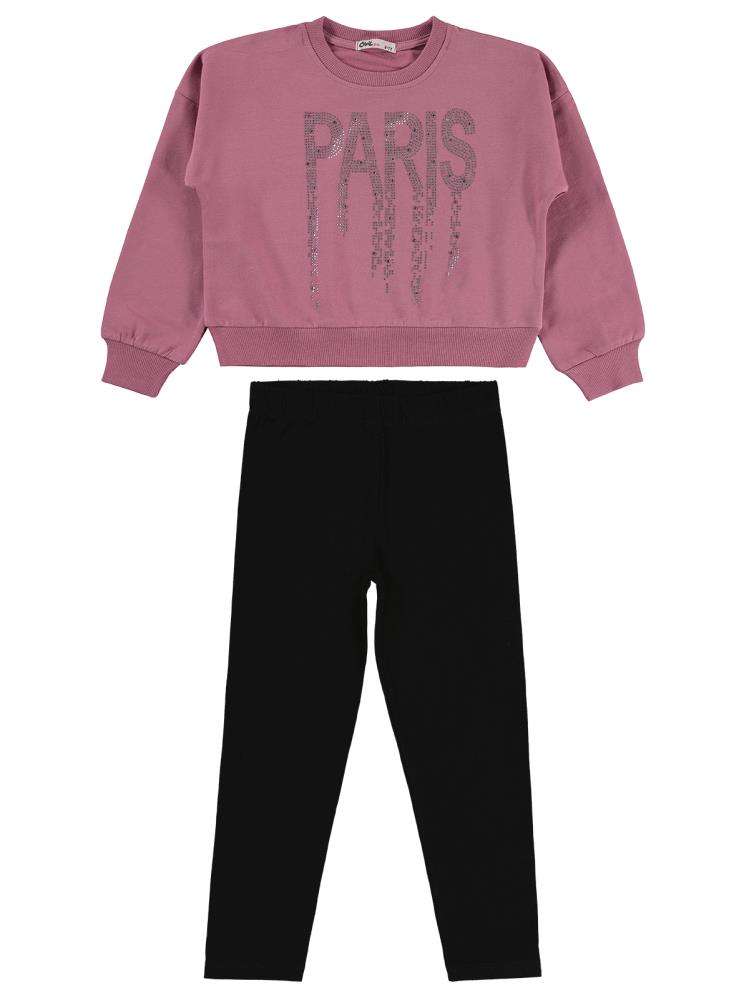 Civil Girls Paris Taş Baskılı 6-9 Yaş Takım - Pembe
