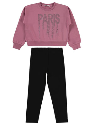 Civil Girls Paris Taş Baskılı 6-9 Yaş Takım - Pembe