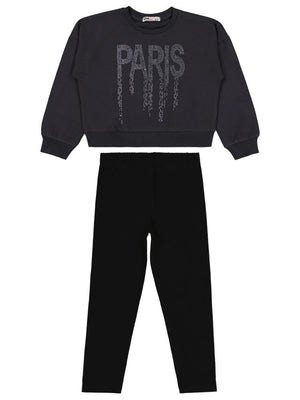 Civil Girls Paris Taş Baskılı 6-9 Yaş Takım - Gri