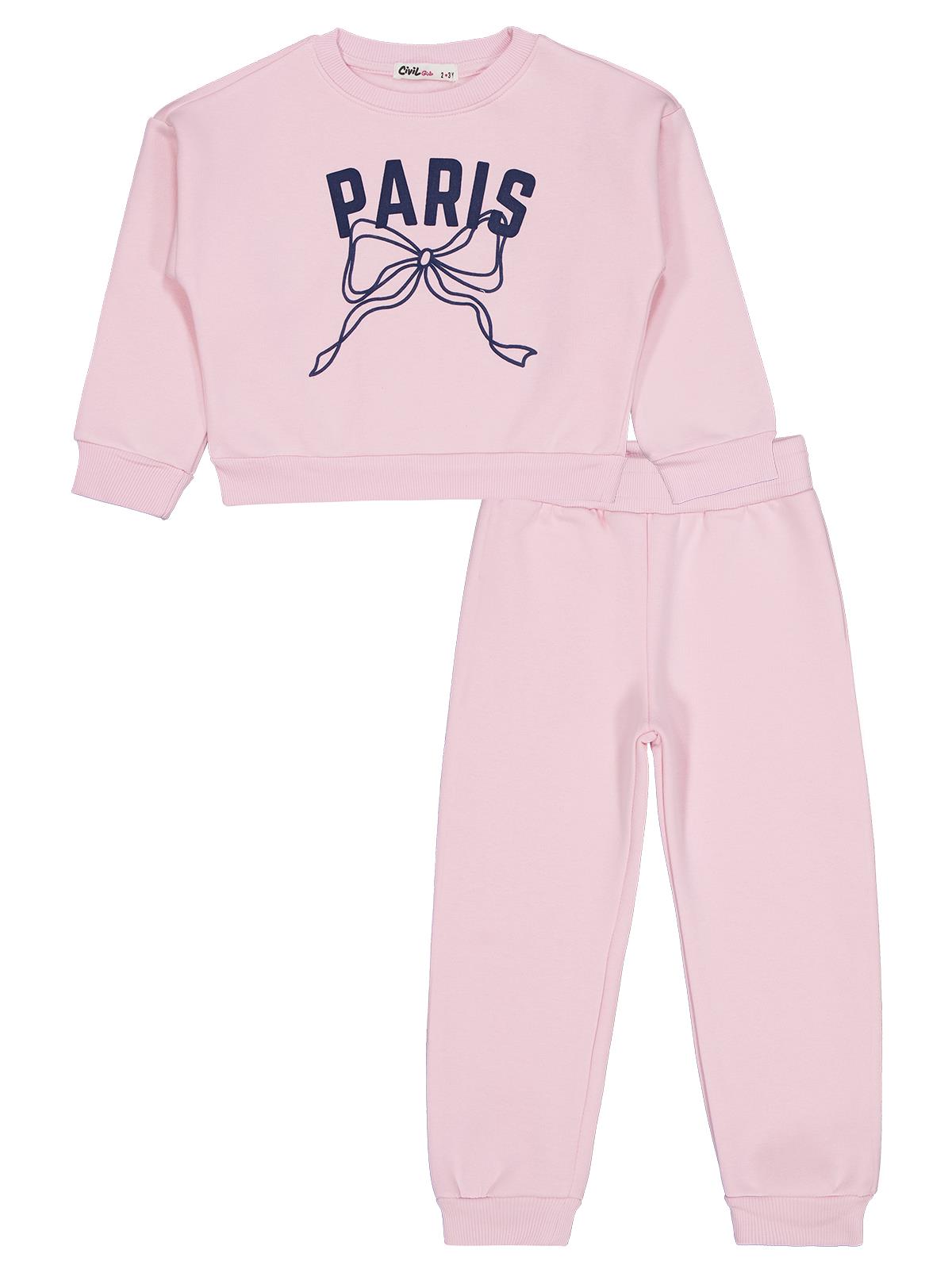Civil Girls Paris Baskılı 2-5 Yaş Eşofman Takımı - Pudra