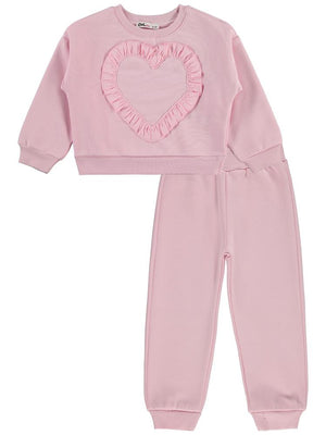Civil Girls Kalp Baskılı 2-5 Yaş Eşofman Takımı - Pudra