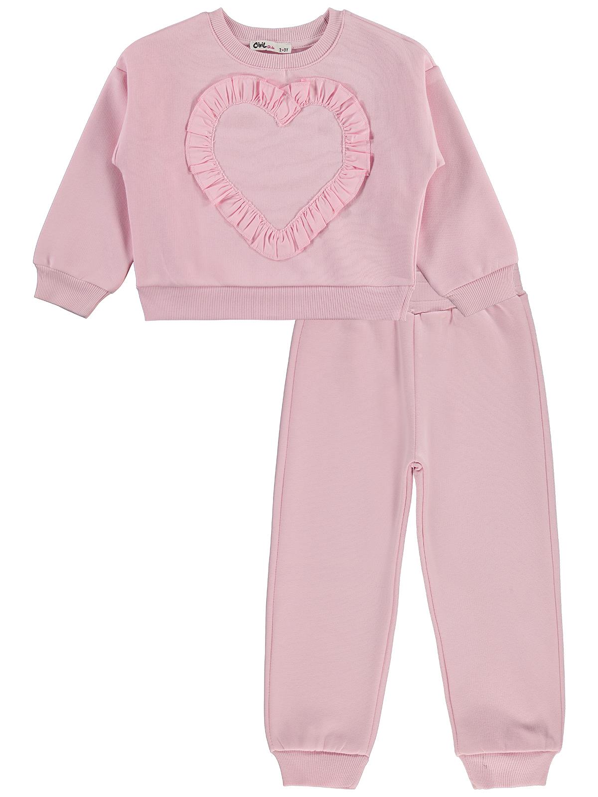 Civil Girls Kalp Baskılı 2-5 Yaş Eşofman Takımı - Pudra