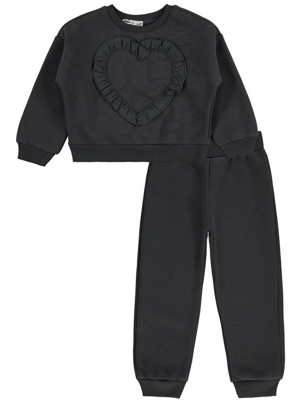 Civil Girls Kalp Baskılı 2-5 Yaş Eşofman Takımı - Gri