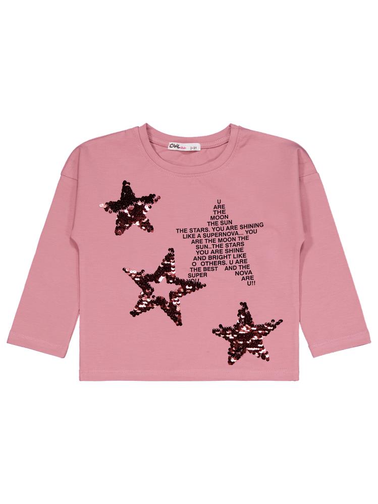 Civil Girls Simli Yıldız Baskılı 2-5 Yaş Takım - Pembe