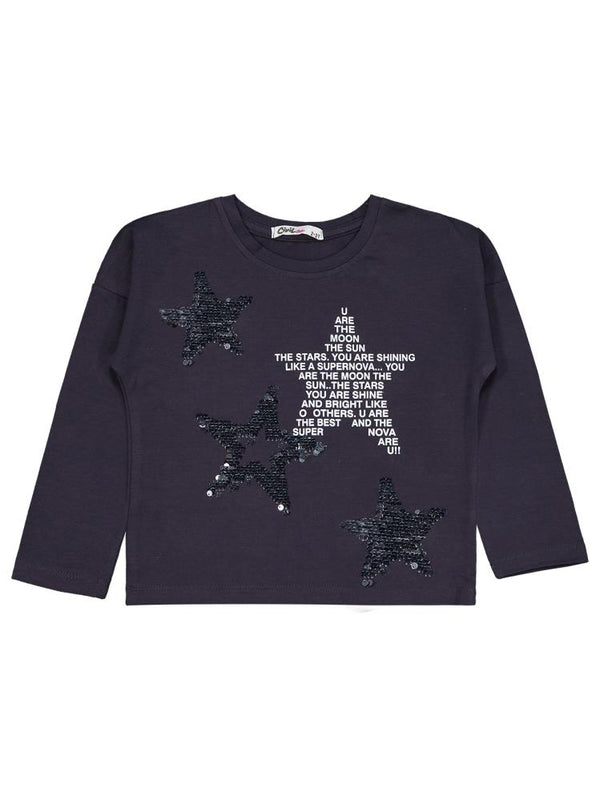 Civil Girls Simli Yıldız Baskılı 2-5 Yaş Takım - Gri