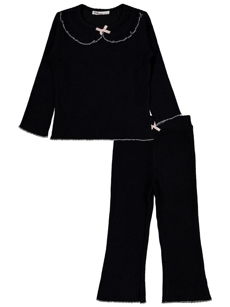 Civil Girls Fırfır Yakalı 2-5 Yaş Takım - Siyah