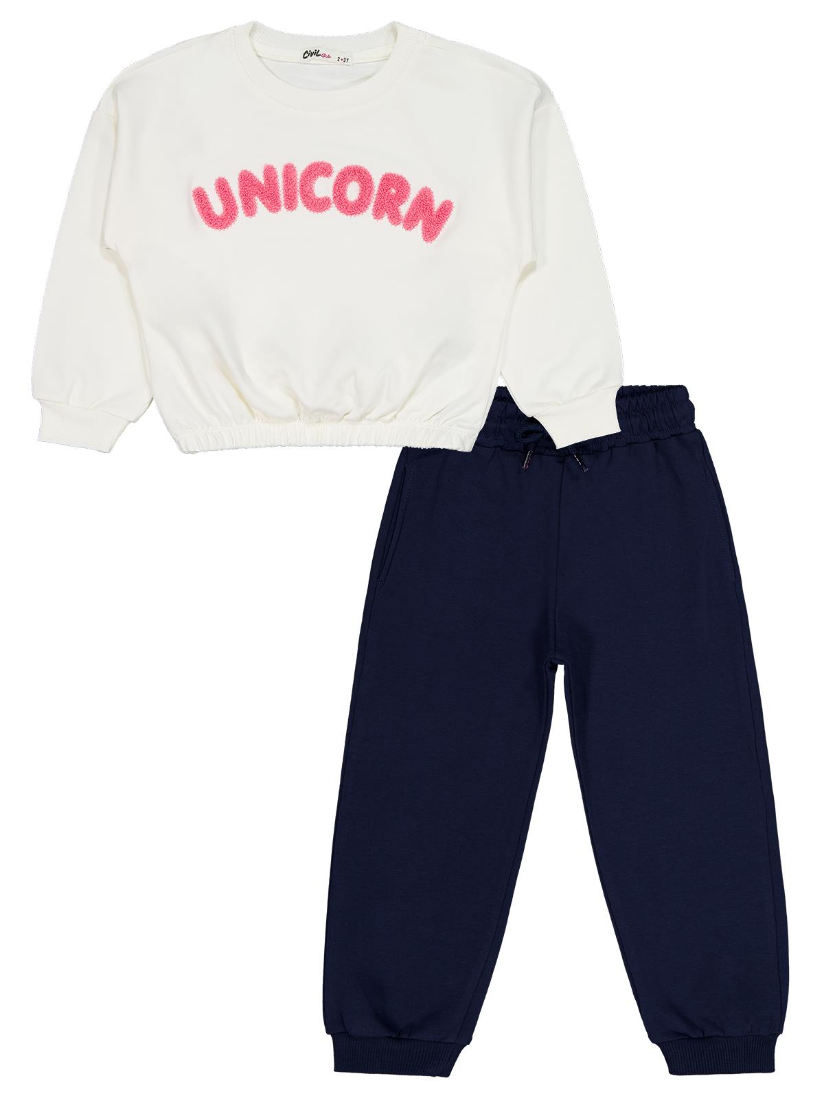 Civil Girls Unicorn Baskılı 2-5 Yaş Eşofman Takımı - Ekru