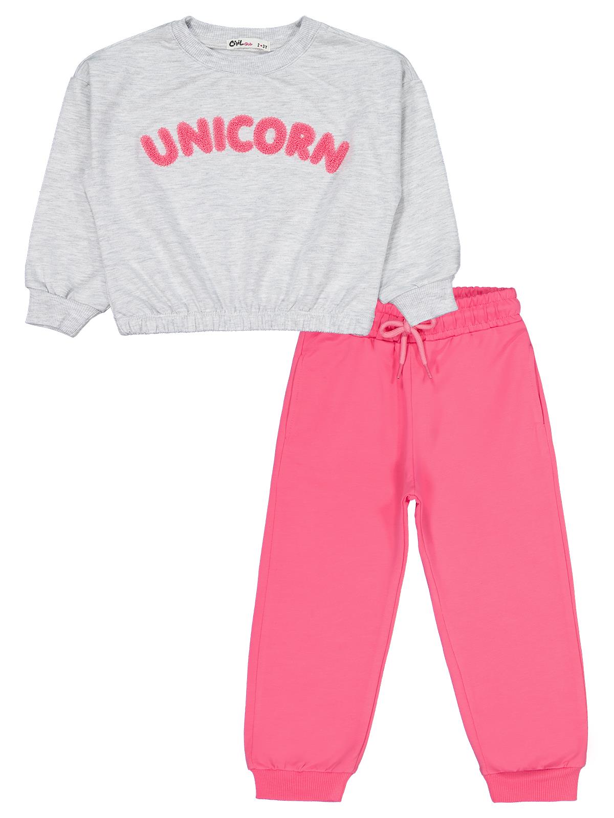 Civil Girls Unicorn Baskılı 2-5 Yaş Eşofman Takımı - Gri