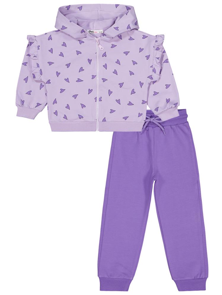 Civil Girls Kalp Baskılı 2-5 Yaş Eşofman Takımı - Lila