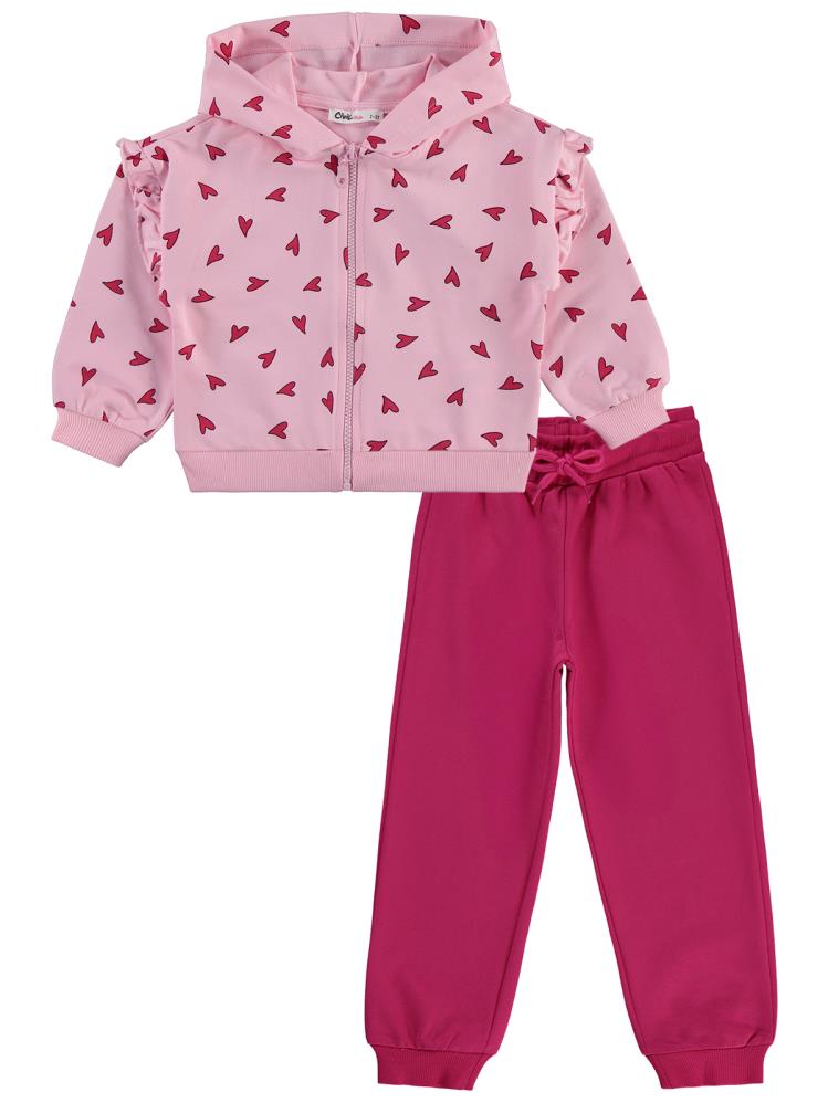 Civil Girls Kalp Baskılı 2-5 Yaş Eşofman Takımı - Pembe