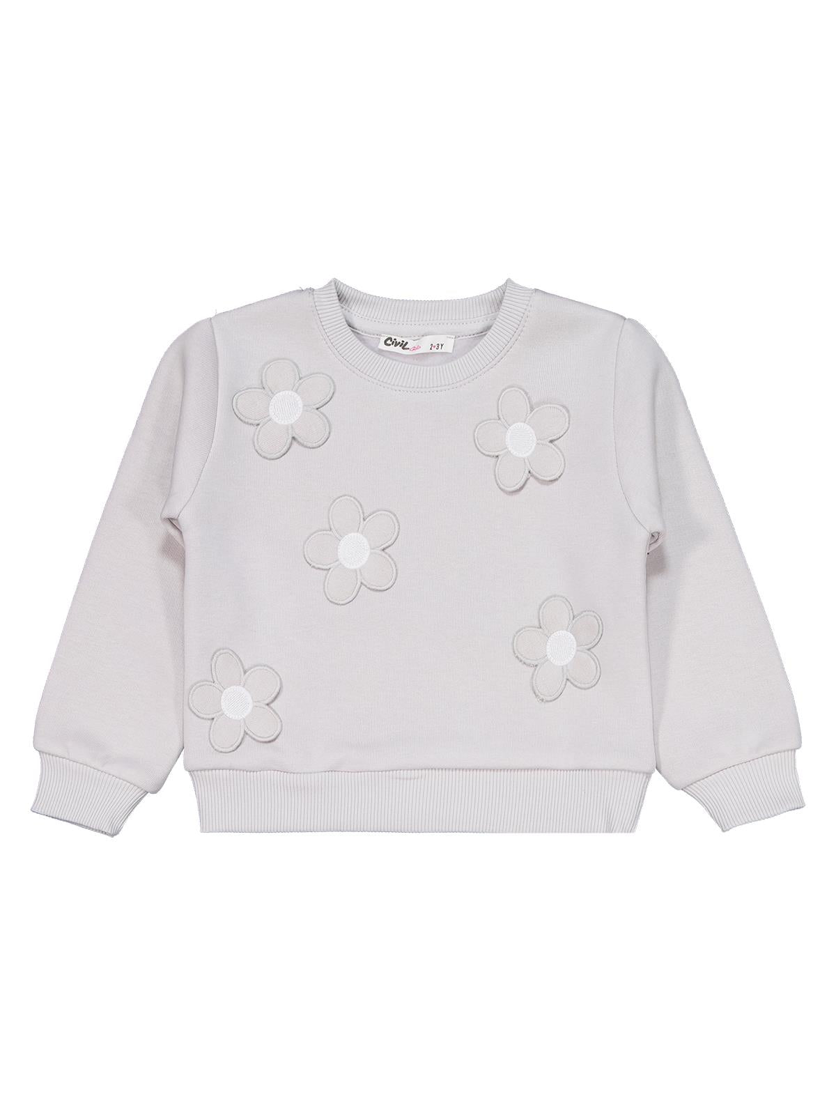 Civil Girls Çiçek Nakışlı 2-5 Yaş Eşofman Takımı - Gri