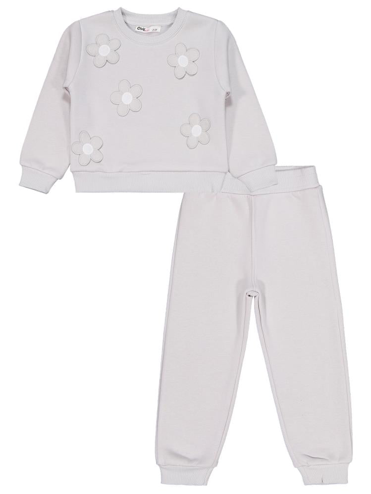 Civil Girls Çiçek Nakışlı 2-5 Yaş Eşofman Takımı - Gri
