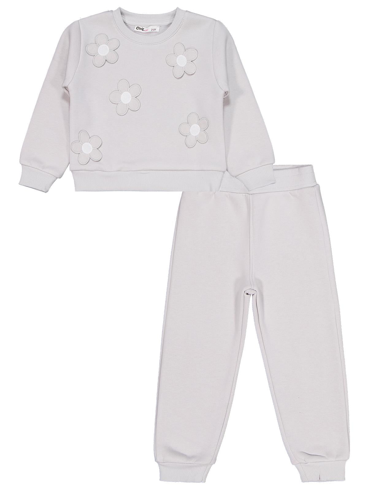 Civil Girls Çiçek Nakışlı 2-5 Yaş Eşofman Takımı - Gri