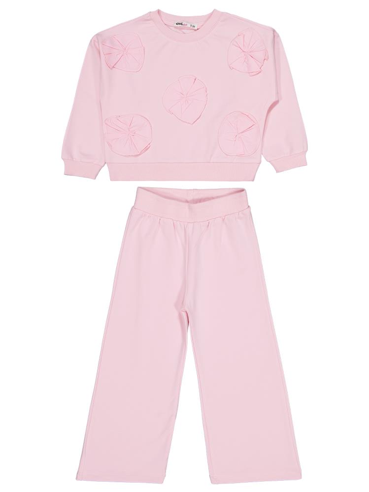 Civil Girls Çiçek Aksesuarlı  2-5 Yaş Eşofman Takımı - Pudra