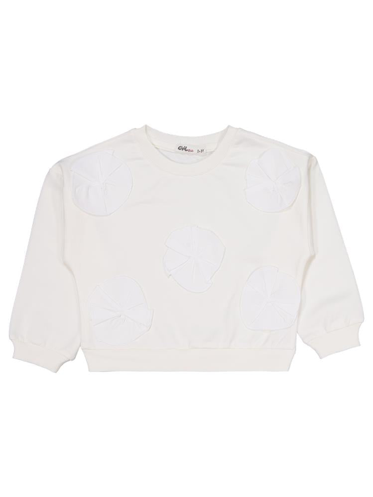 Civil Girls Çiçek Aksesuarlı  2-5 Yaş Eşofman Takımı - Ekru