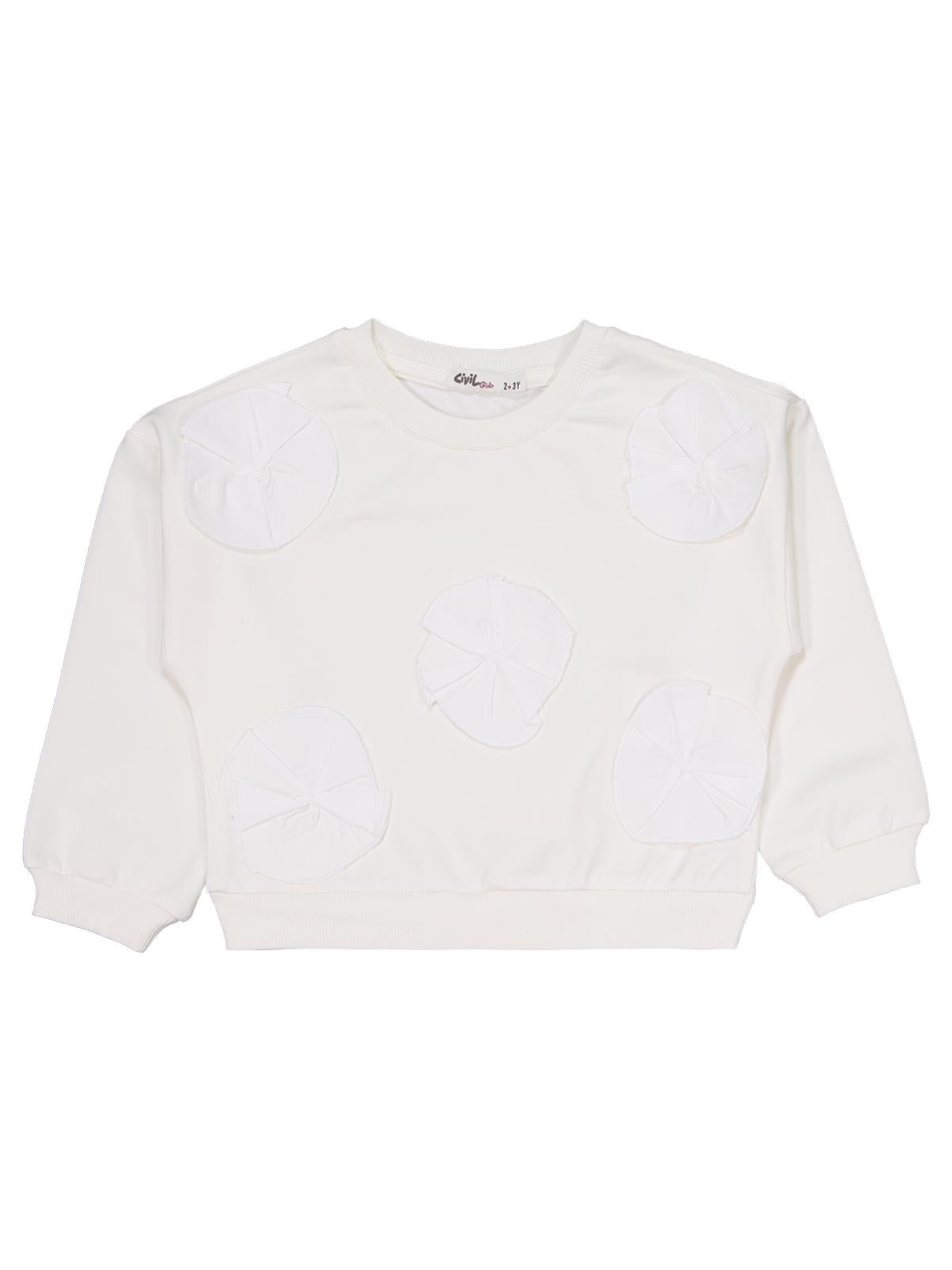 Civil Girls Çiçek Aksesuarlı  2-5 Yaş Eşofman Takımı - Ekru