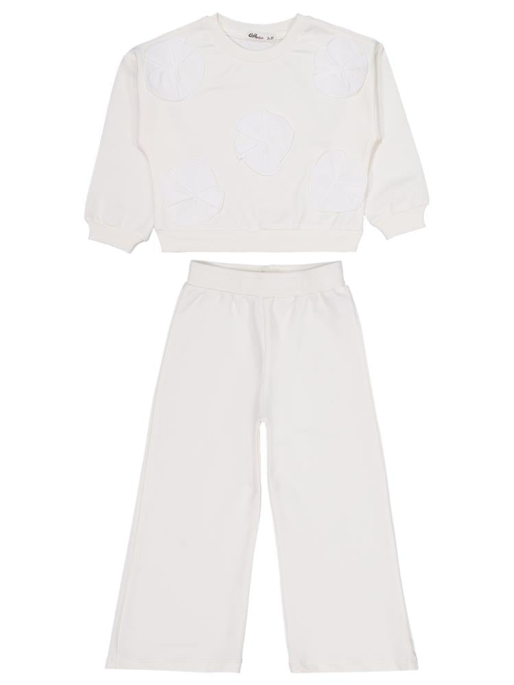 Civil Girls Çiçek Aksesuarlı  2-5 Yaş Eşofman Takımı - Ekru