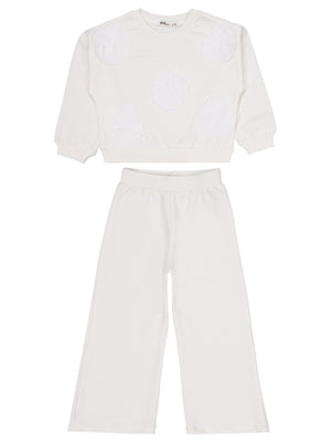 Civil Girls Çiçek Aksesuarlı  2-5 Yaş Eşofman Takımı - Ekru