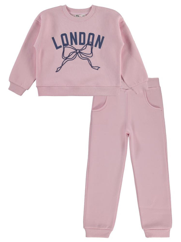 Civil Girls London Baskılı 6-9 Yaş Eşofman Takımı - Pudra