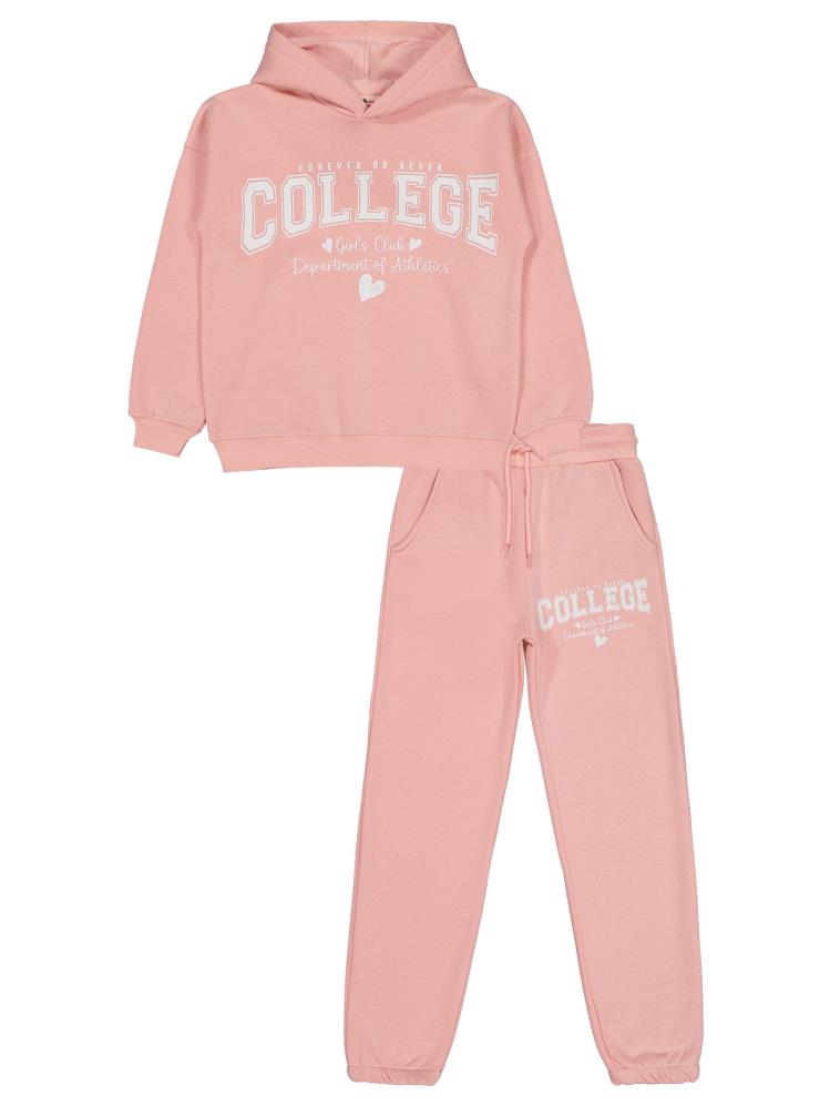 Civil Girls Collage Baskılı 10-13 Yaş Eşofman Takımı - Pembe