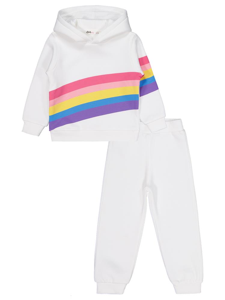 Civil Girls Gökkuşağı Baskılı 2-5 Yaş Eşofman Takımı - Ekru