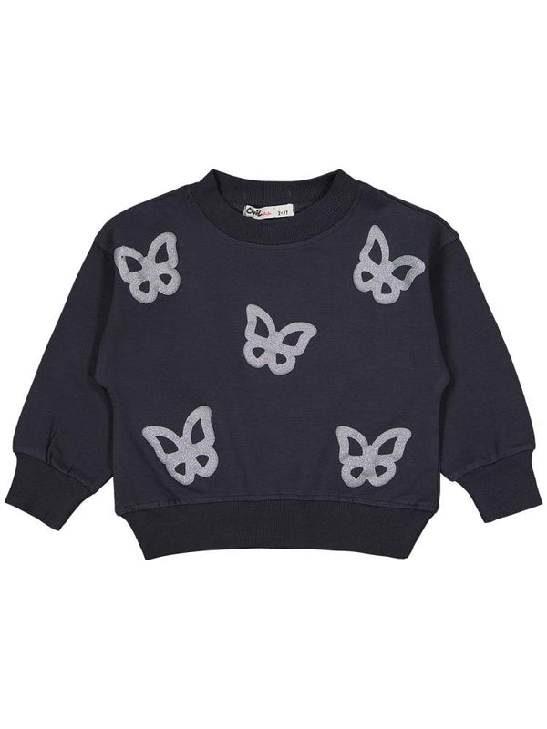 Civil Girls Simli Kelebek Baskılı 2-5 Yaş Takım - Gri