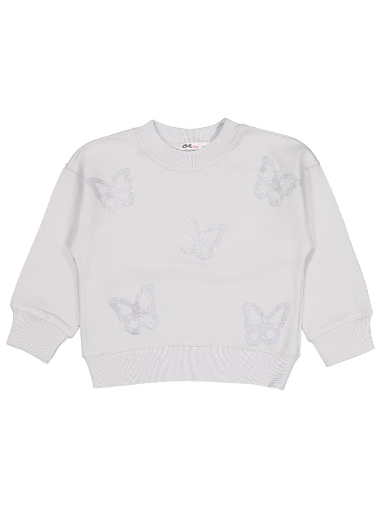 Civil Girls Simli Kelebek Baskılı 2-5 Yaş Takım - Gri