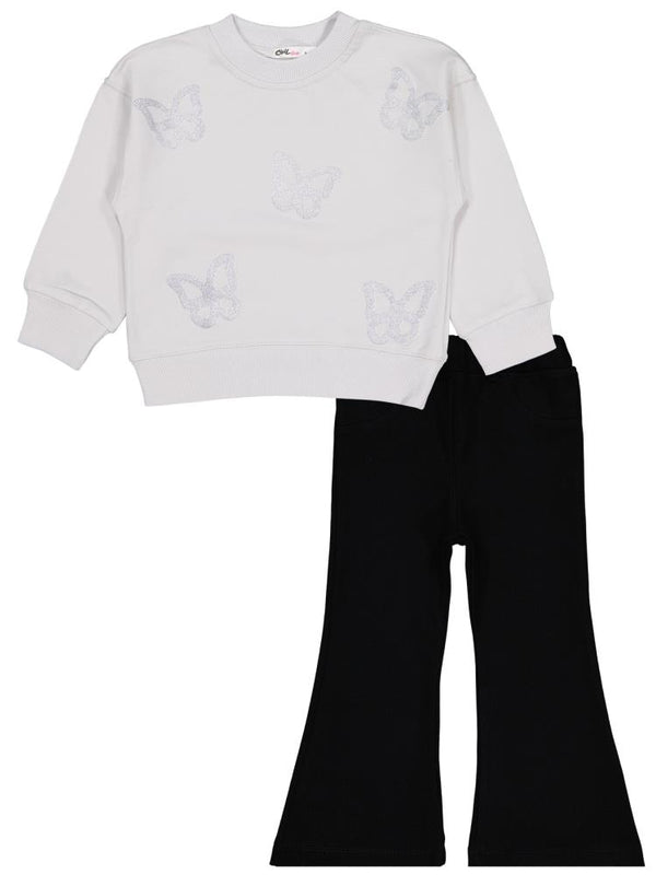 Civil Girls Simli Kelebek Baskılı 2-5 Yaş Takım - Gri