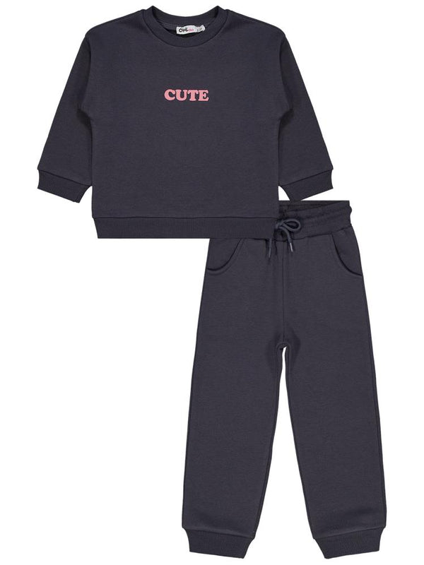 Civil Girls Cute Baskılı 2-5 Yaş Eşofman Takımı - Gri