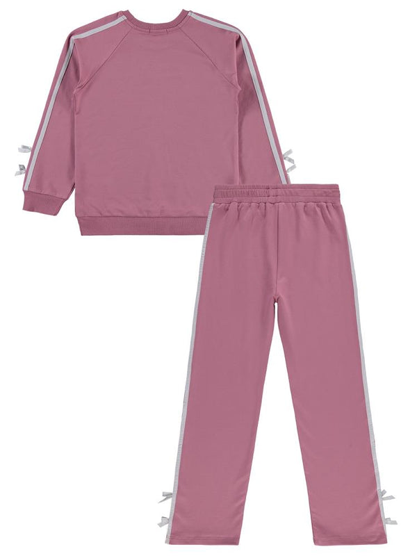 Civil Girls Şeritli Fiyonklu 10-13 Yaş Eşofman Takımı - Pembe