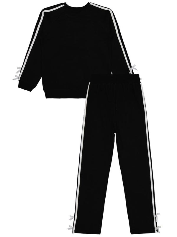 Civil Girls Şeritli Fiyonklu 10-13 Yaş Eşofman Takımı - Siyah