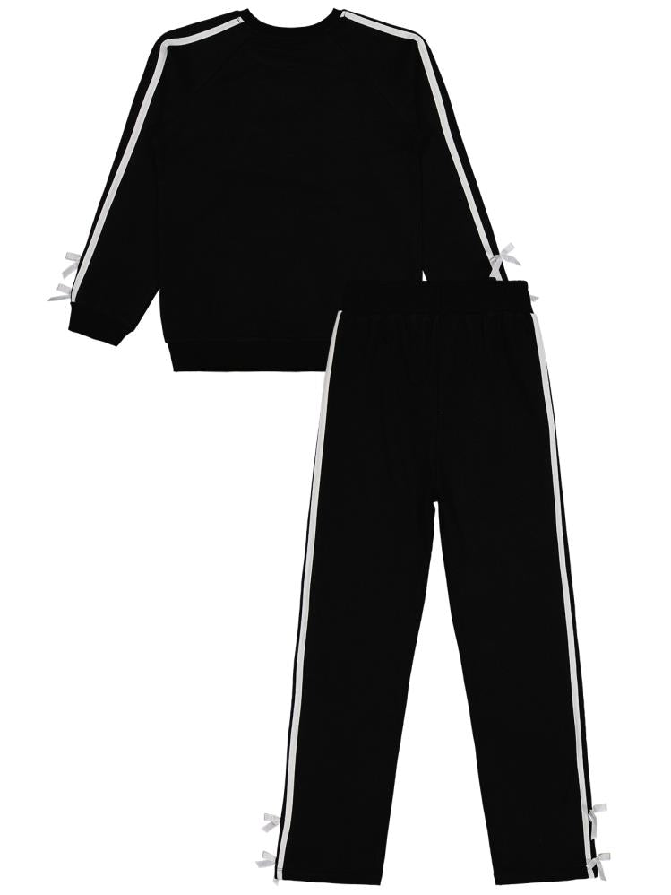 Civil Girls Şeritli Fiyonklu 10-13 Yaş Eşofman Takımı - Siyah