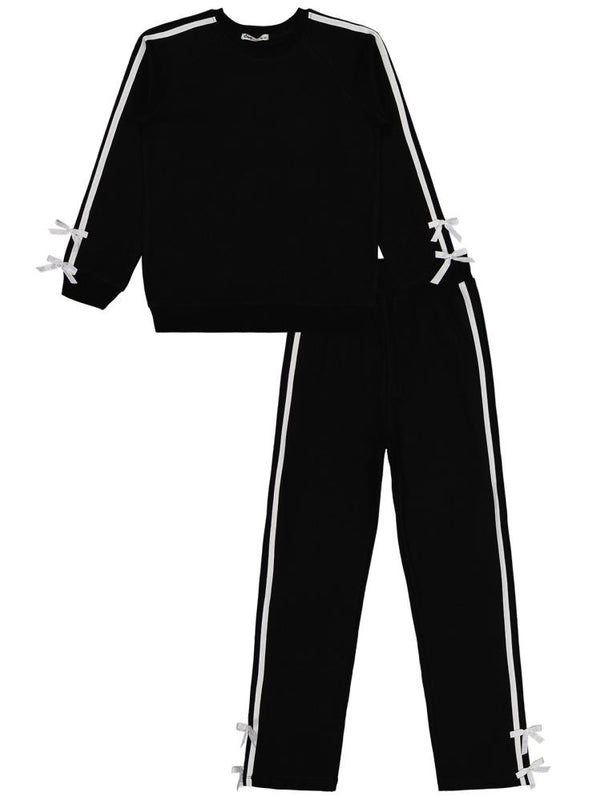 Civil Girls Şeritli Fiyonklu 10-13 Yaş Eşofman Takımı - Siyah