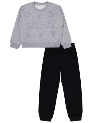 Civil Girls Star Baskılı 6-9 Yaş Eşofman Takımı - Gri