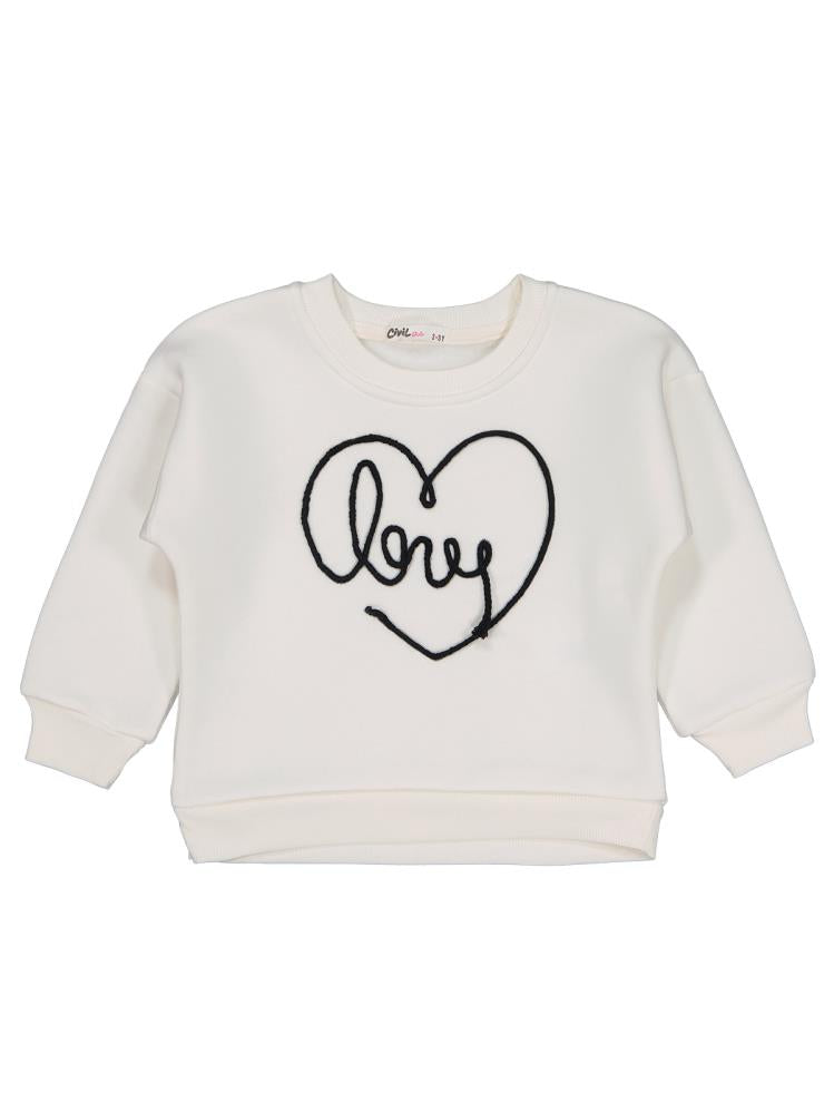 Civil Girls Kalpli Love Nakışlı 2-5 Yaş Eşofman Takımı - Ekru