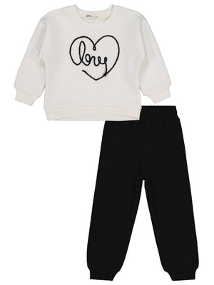 Civil Girls Kalpli Love Nakışlı 2-5 Yaş Eşofman Takımı - Ekru
