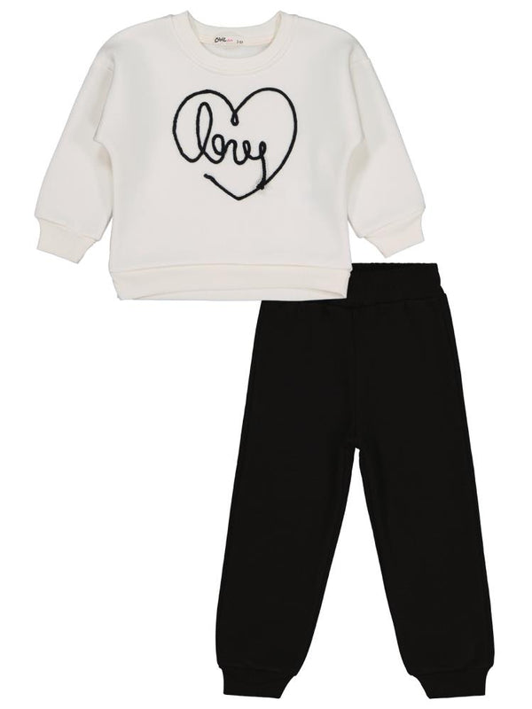 Civil Girls Kalpli Love Nakışlı 2-5 Yaş Eşofman Takımı - Ekru
