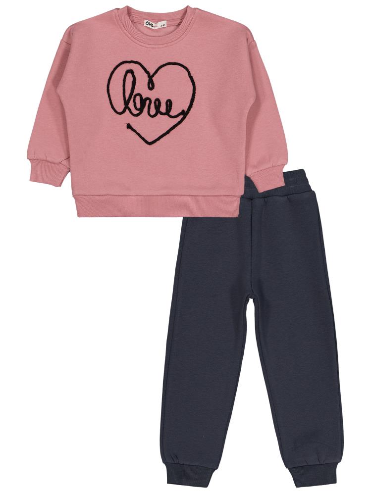 Civil Girls Kalpli Love Nakışlı 2-5 Yaş Eşofman Takımı - Pembe