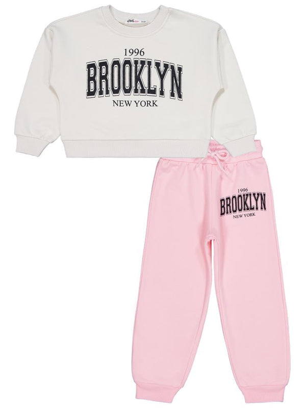 Civil Girls Brooklyn Baskılı 2-5 Yaş Eşofman Takımı - Ekru