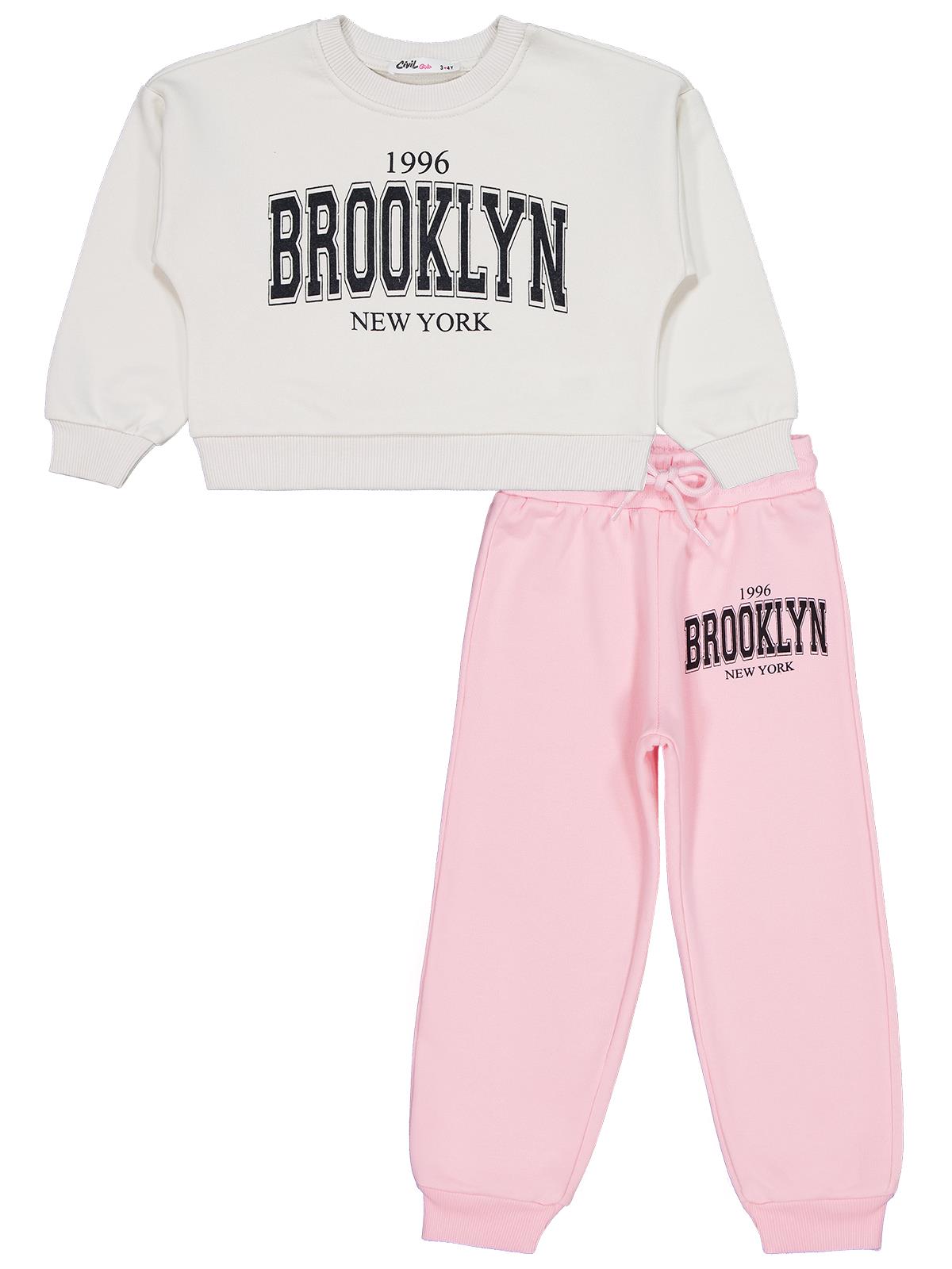 Civil Girls Brooklyn Baskılı 2-5 Yaş Eşofman Takımı - Ekru