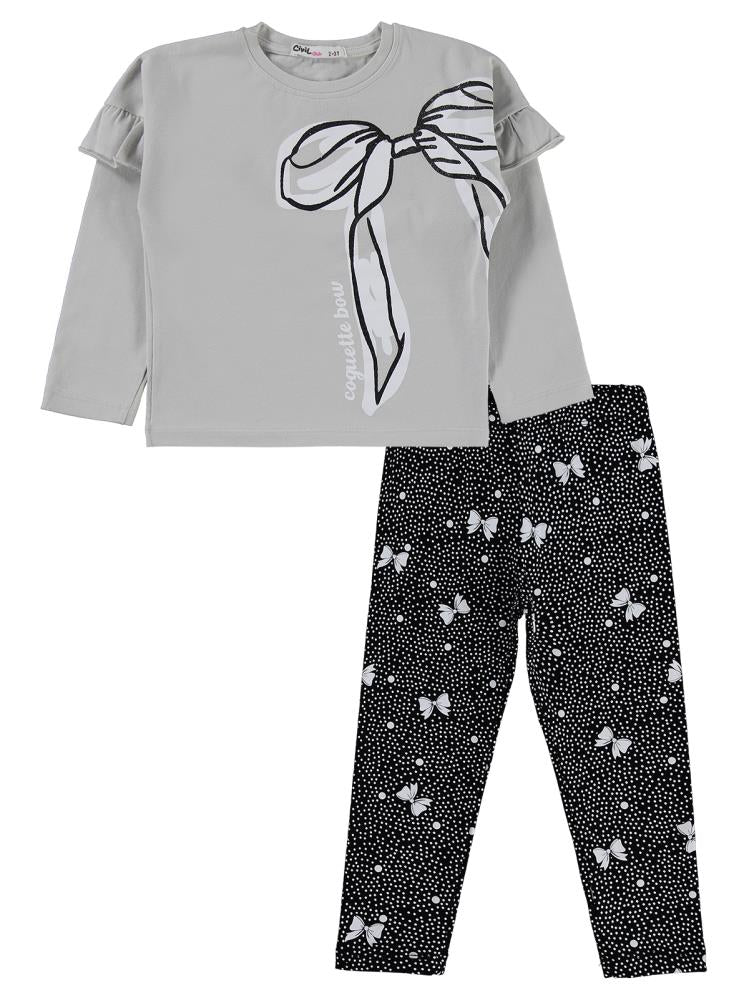 Civil Girls Fiyonk Baskılı 2-5 Yaş Takım - Gri